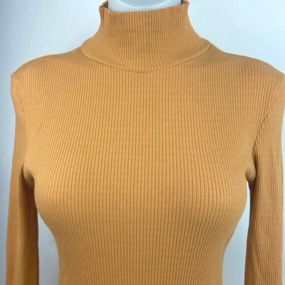 Collusion Yellow Tan Ribbed Knit Turtleneck Long Sleeve Mini Bodycon Dress Sz 8 - Picture 3 of 5